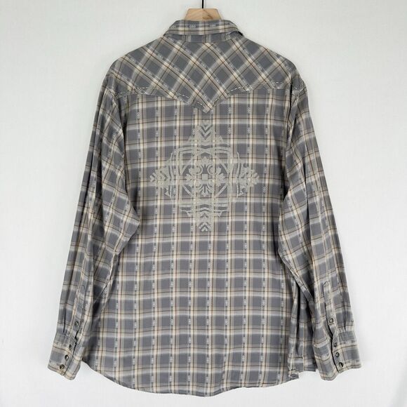 Roper Shirt Mens 2XL Gray‎ Collar Western Pearl Snap Thick Stitch Graphic Cowboy - Picture 7 of 16